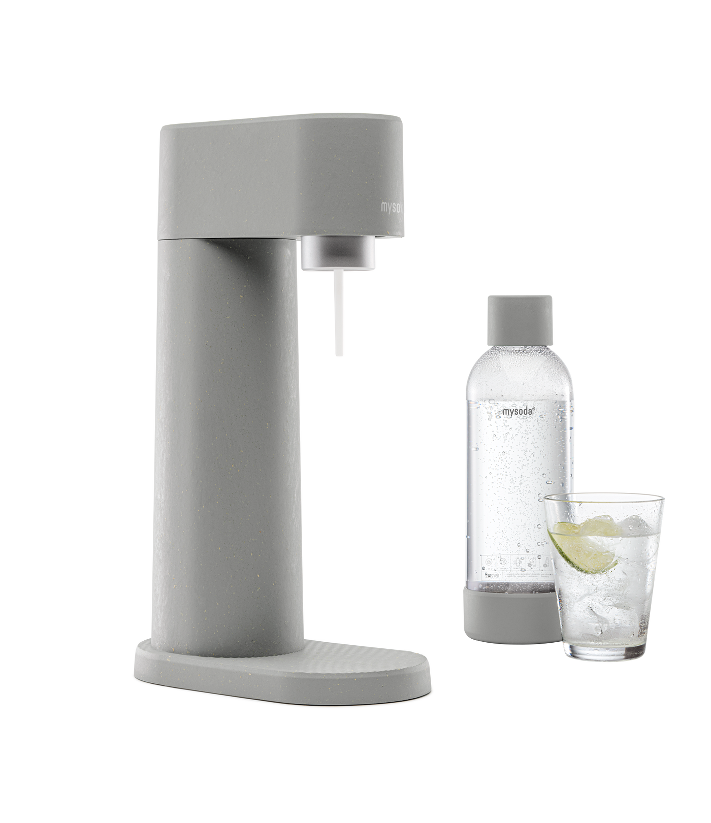 Gray Mysoda Woody sparkling water maker with bottle