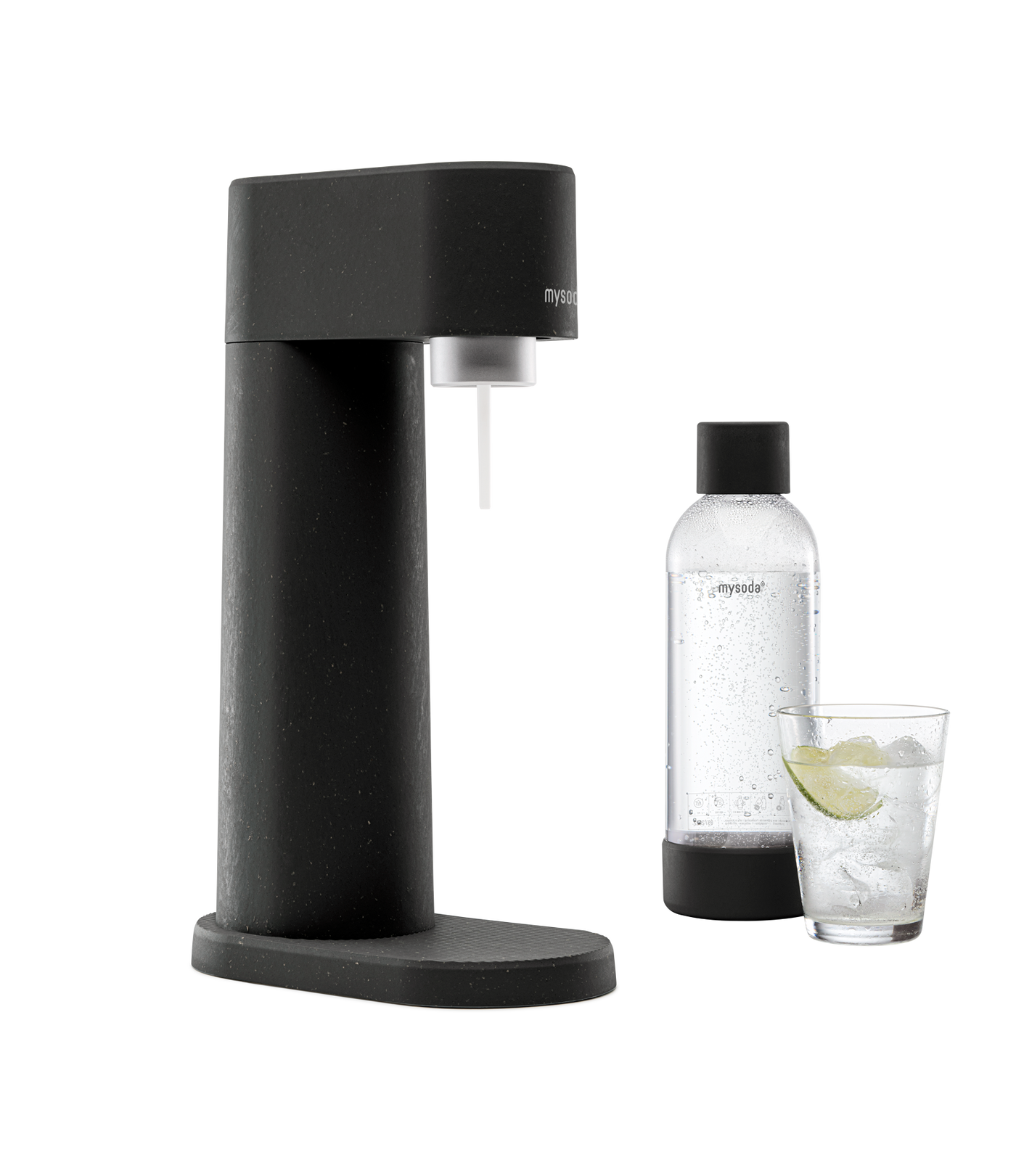 Black Mysoda Woody sparkling water maker with bottle