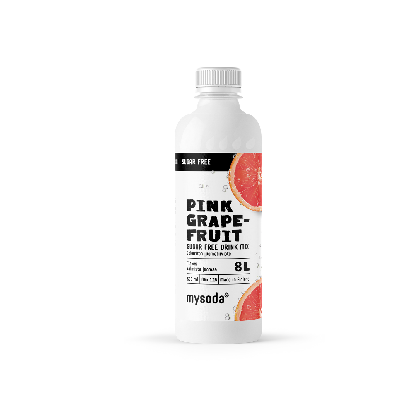 A bottle of sugarfree Mysoda drink mix pink-grapefruit