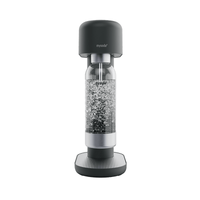 A black and silver Ruby 2 sparkling water maker viewed from the front#väri_black-silver