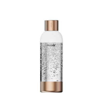 A 1 litre Mysoda premium water bottle with copper-coloured bottom and cap made from aluminium#väri_copper