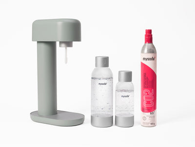 A pigeon Ruby sparkling water maker with bottle and co2 cylinder