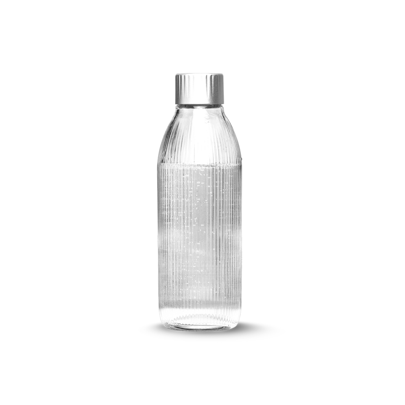 A Mysoda glass bottle with silver lid made of stainless steel