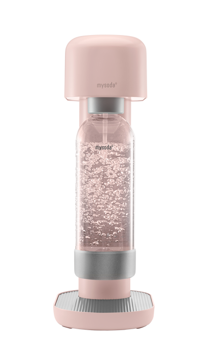 Light pink Mysoda Ruby sparkling water maker viewed from the front