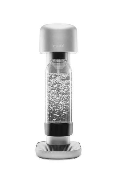 Silver Mysoda Ruby sparkling water maker viewed from the front