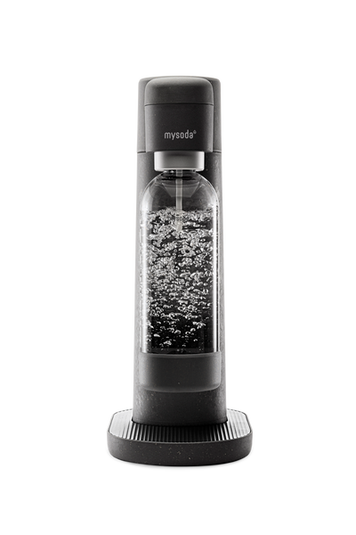 Black Mysoda Toby sparkling water maker viewed from the front