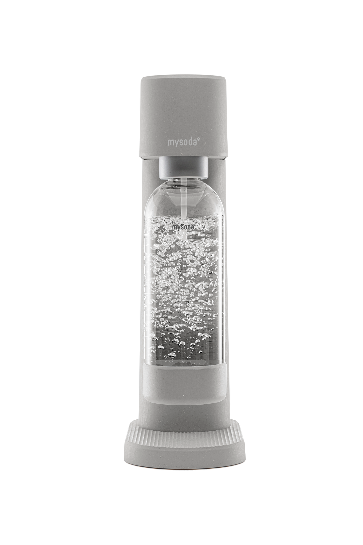 Gray Mysoda Woody sparkling water maker viewed from the front