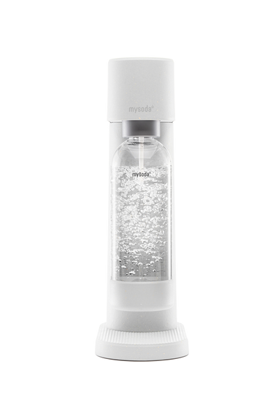 White Mysoda Woody sparkling water maker viewed from the front