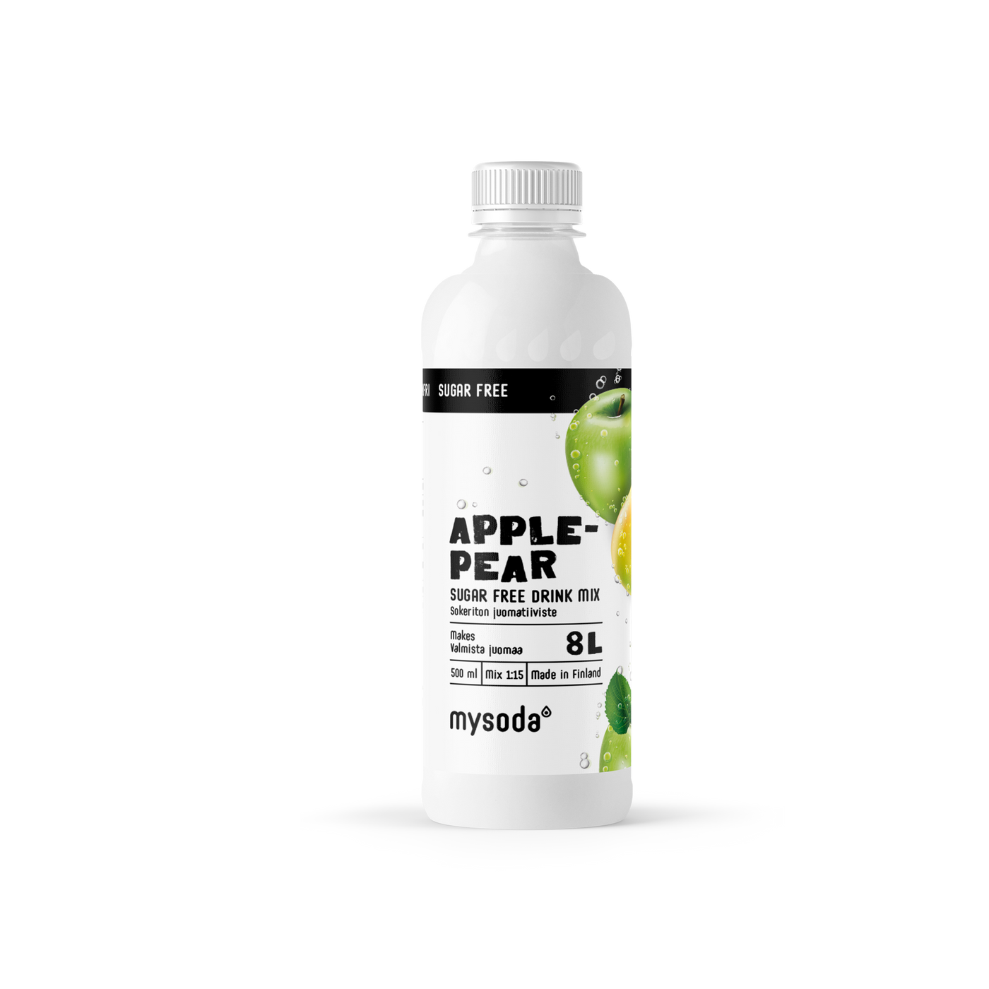 A bottle of Mysoda sugarfree drink mix apple-pear