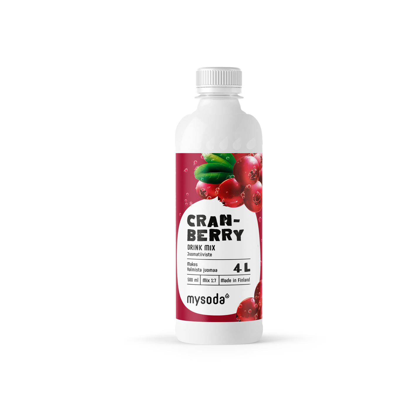 A bottle of Mysoda drink mix cranberry