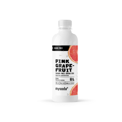 A bottle of sugarfree Mysoda drink mix pink-grapefruit