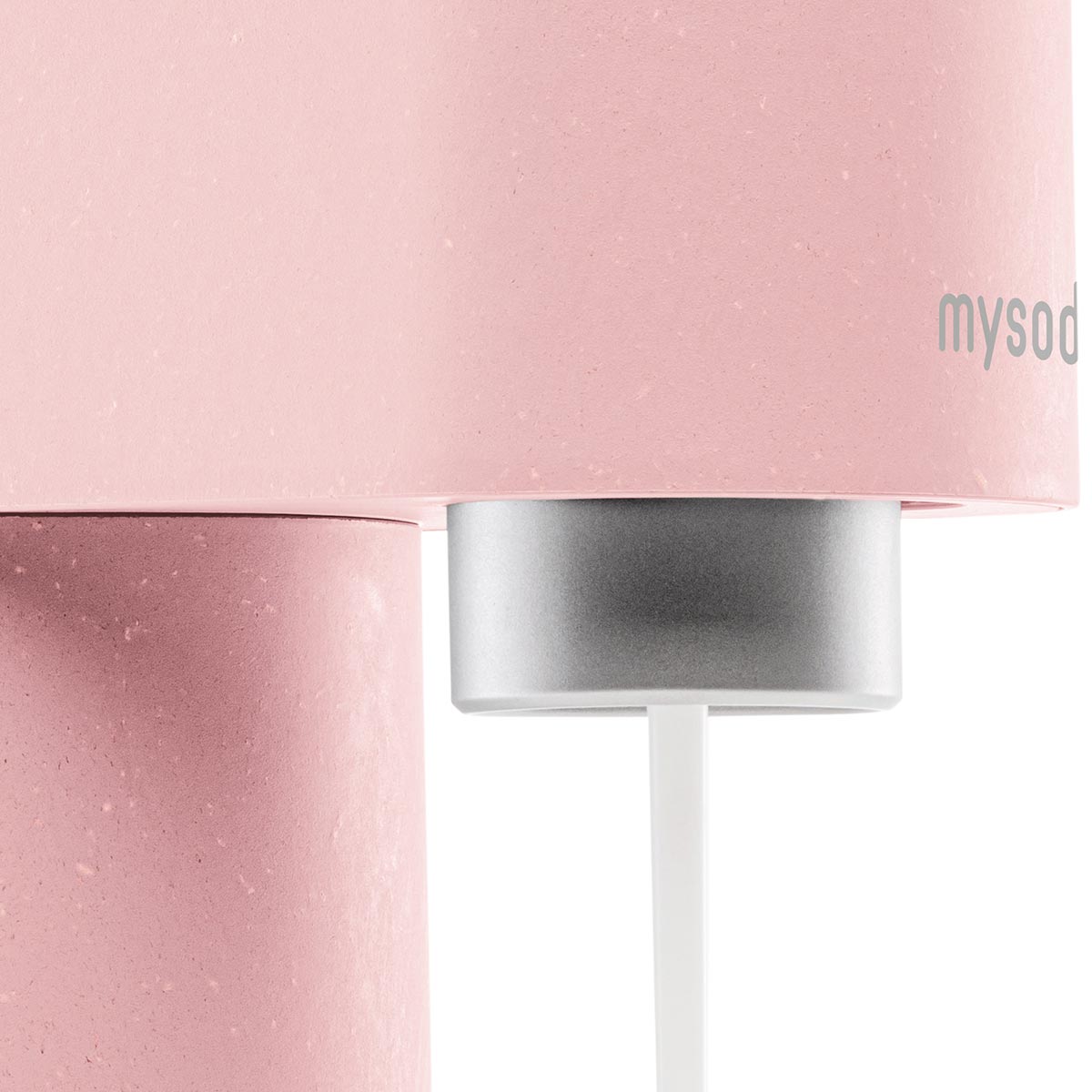 Closeup of pink Mysoda Woody sparkling water maker